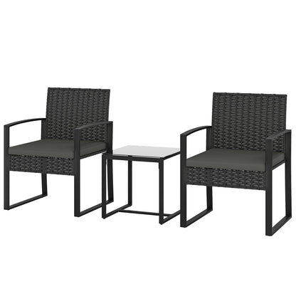 3-Piece Rattan Bistro Set — 2 Patio Chairs & Coffee Table with Removable Cushions, Dark Gray