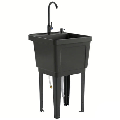 Portable Camping Sink with Faucet and 300 ml Soap Dispenser, Inlet & Drain Hoses — Mobile Outdoor Wash Station, Black