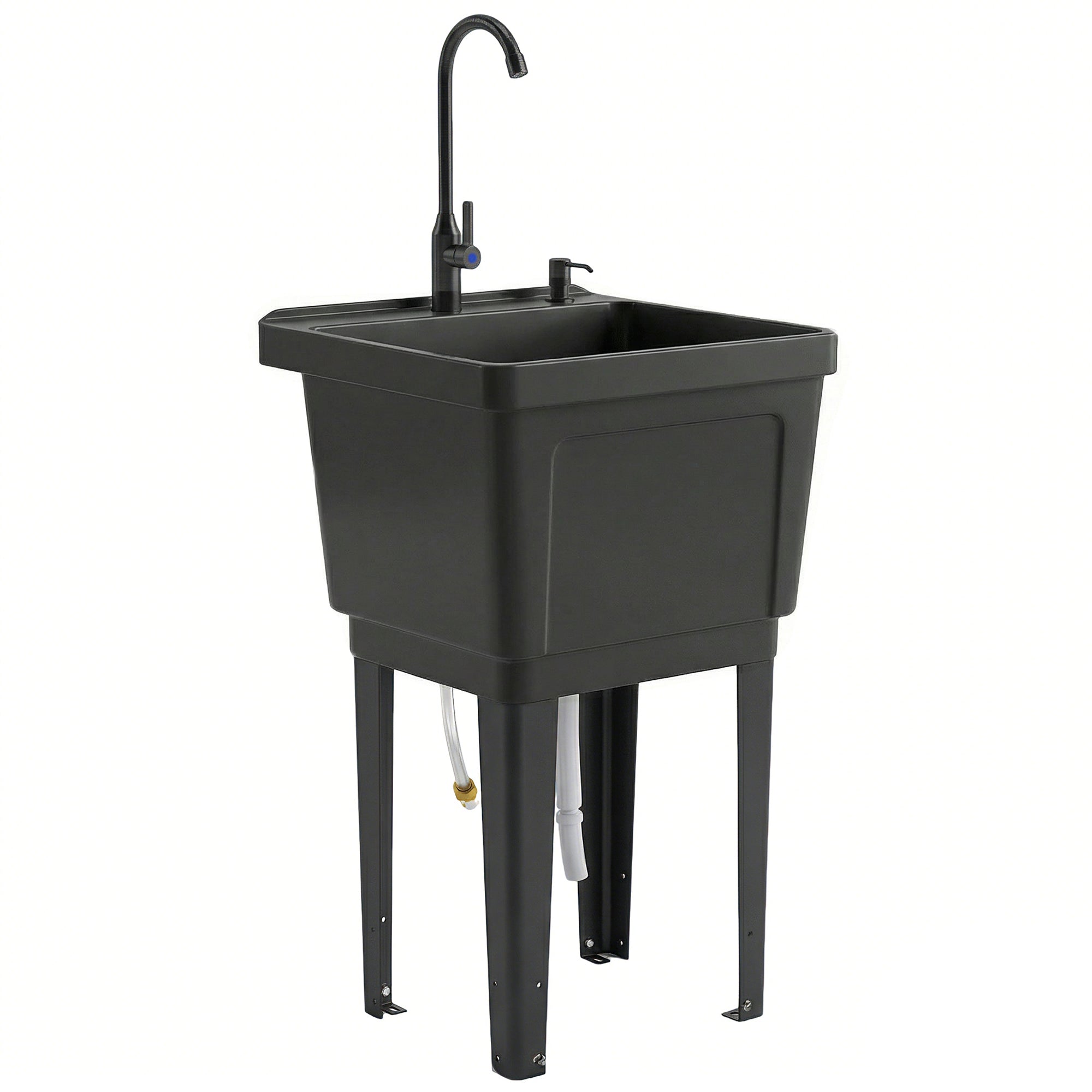 Portable Camping Sink with Faucet and 300 ml Soap Dispenser, Inlet & Drain Hoses — Mobile Outdoor Wash Station, Black