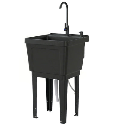 Portable Camping Sink with Faucet and 300 ml Soap Dispenser, Inlet & Drain Hoses — Mobile Outdoor Wash Station, Black