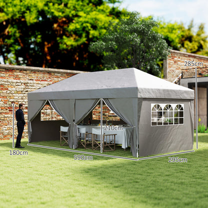Outdoor Garden Gazebo 3 x 6 m Pop-Up Pergola with 6 Side Walls, Drainage Holes, Transport Bag Included, Foldable Canopy for Camping Festival Wedding, Grey