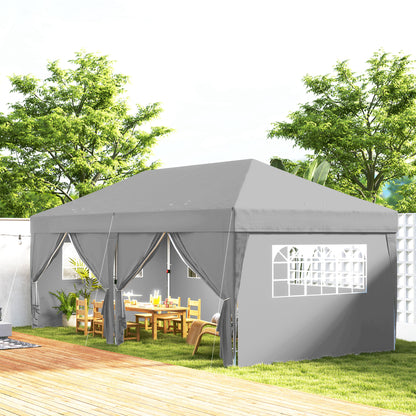 Outdoor Garden Gazebo 3 x 6 m Pop-Up Pergola with 6 Side Walls, Drainage Holes, Transport Bag Included, Foldable Canopy for Camping Festival Wedding, Grey