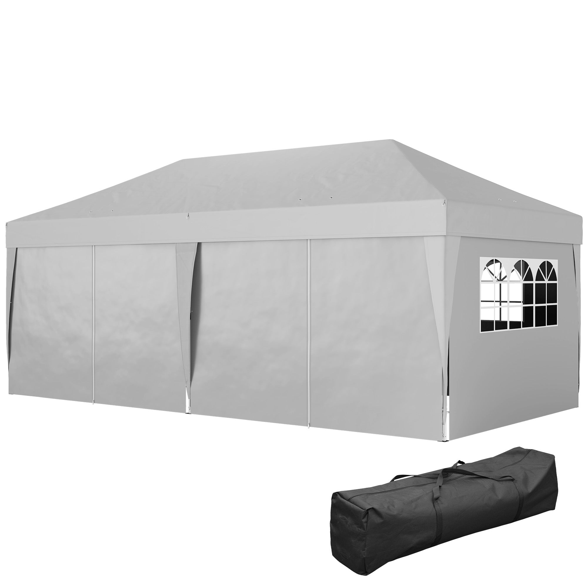 Outdoor Garden Gazebo 3 x 6 m Pop-Up Pergola with 6 Side Walls, Drainage Holes, Transport Bag Included, Foldable Canopy for Camping Festival Wedding, Grey
