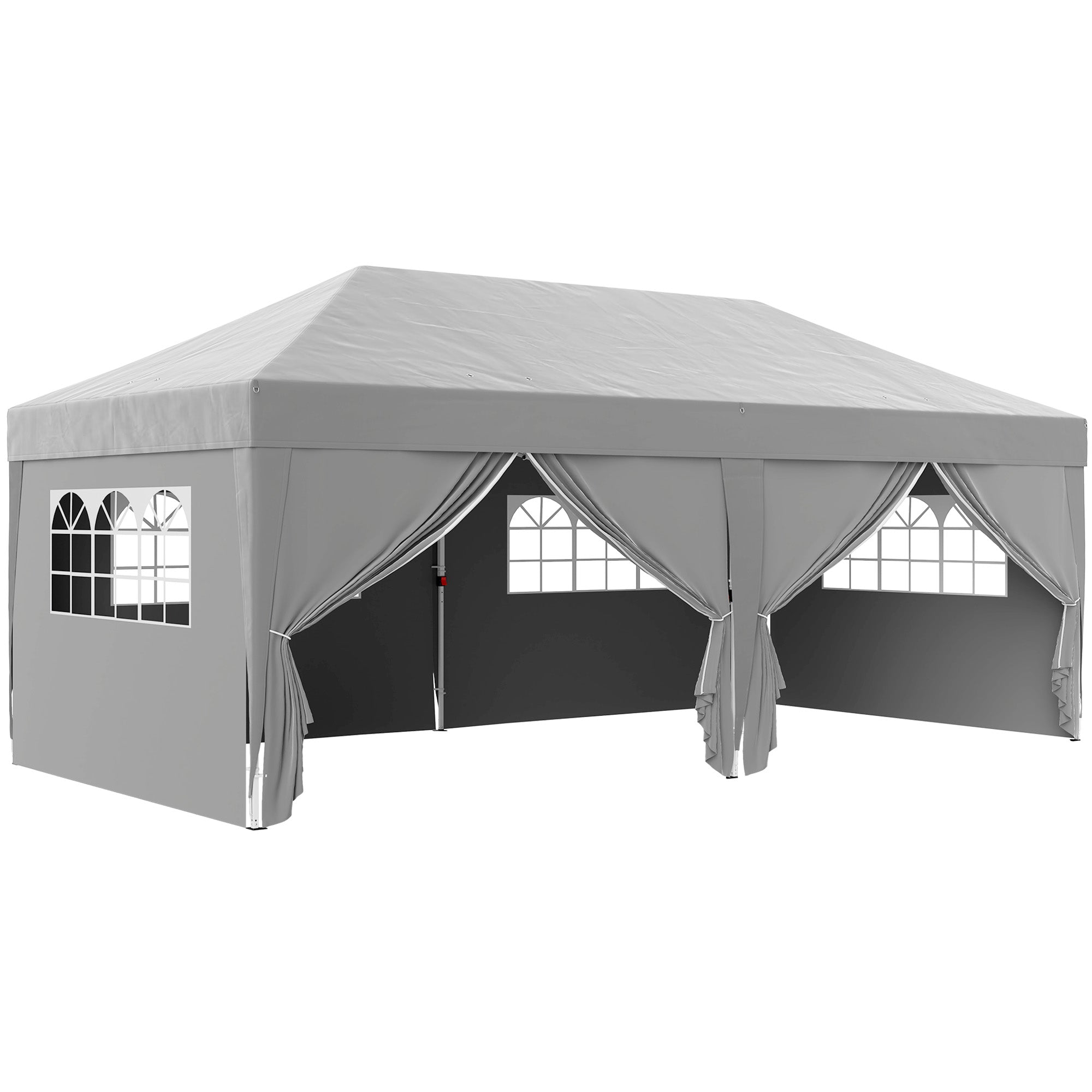 Outdoor Garden Gazebo 3 x 6 m Pop-Up Pergola with 6 Side Walls, Drainage Holes, Transport Bag Included, Foldable Canopy for Camping Festival Wedding, Grey