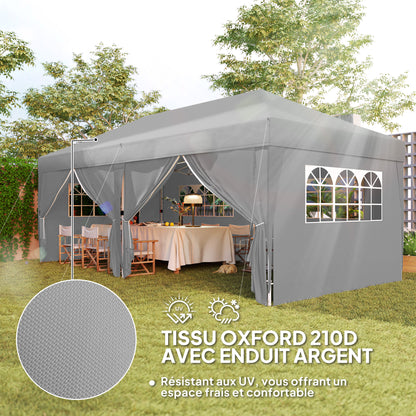 Outdoor Garden Gazebo 3 x 6 m Pop-Up Pergola with 6 Side Walls, Drainage Holes, Transport Bag Included, Foldable Canopy for Camping Festival Wedding, Grey