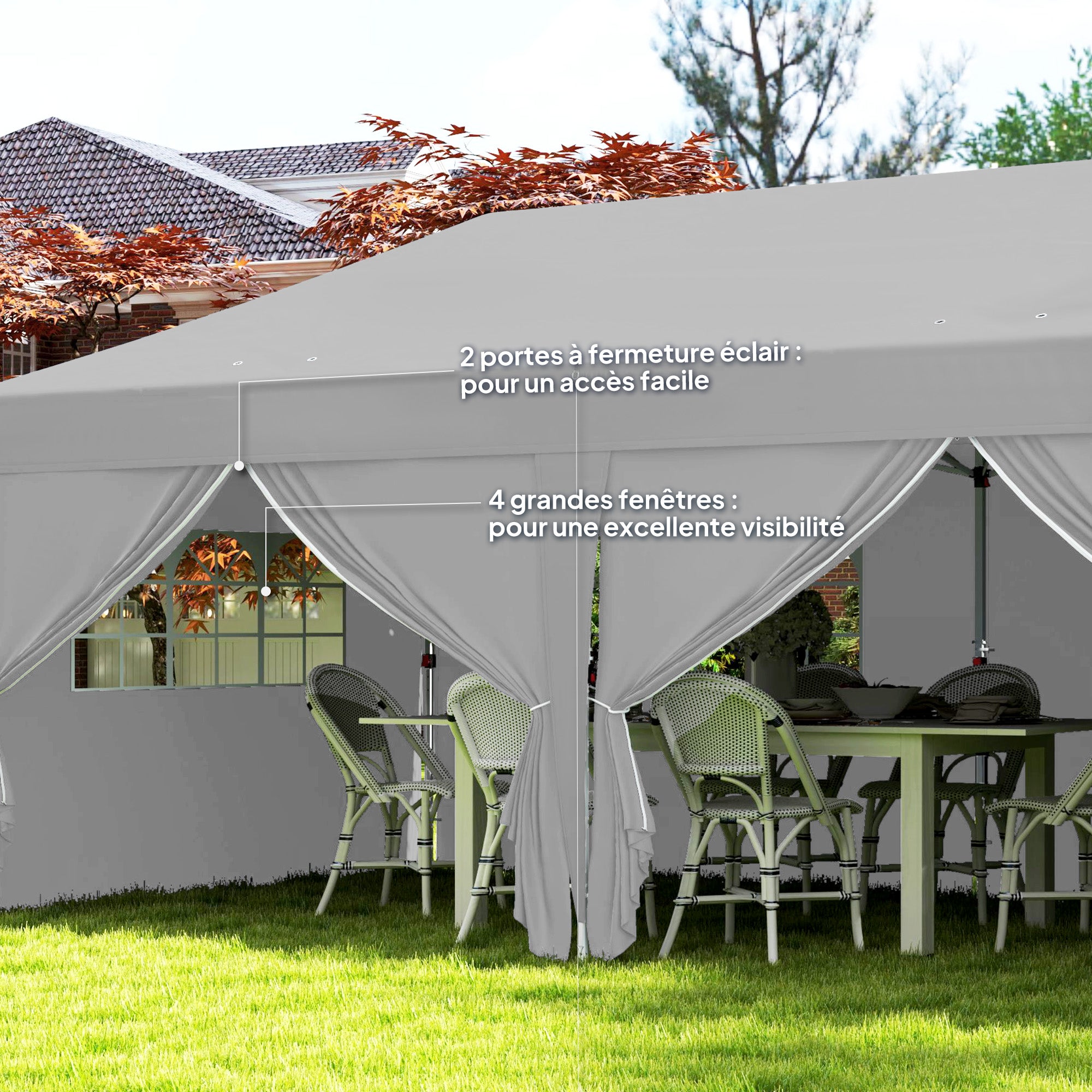 Outdoor Garden Gazebo 3 x 6 m Pop-Up Pergola with 6 Side Walls, Drainage Holes, Transport Bag Included, Foldable Canopy for Camping Festival Wedding, Grey