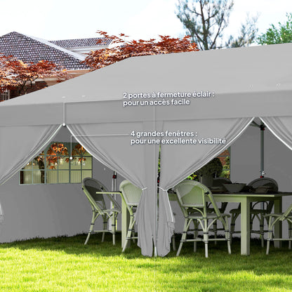 Outdoor Garden Gazebo 3 x 6 m Pop-Up Pergola with 6 Side Walls, Drainage Holes, Transport Bag Included, Foldable Canopy for Camping Festival Wedding, Grey