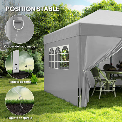 Outdoor Garden Gazebo 3 x 6 m Pop-Up Pergola with 6 Side Walls, Drainage Holes, Transport Bag Included, Foldable Canopy for Camping Festival Wedding, Grey