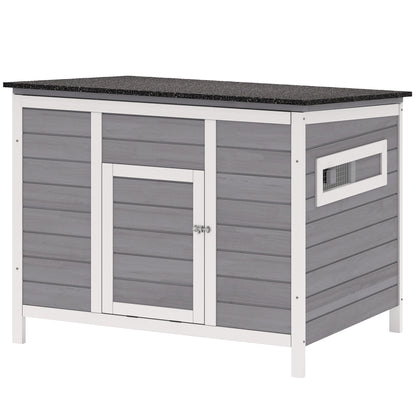 Weatherproof Wooden Duck House with Removable Floor, Sliding Windows & Asphalt Roof — Elevated Coop with Ramp for 2–3 Ducks/Chickens, Gray (93 x 70 x 72 cm / 36.6 x 27.6 x 28.3 in)