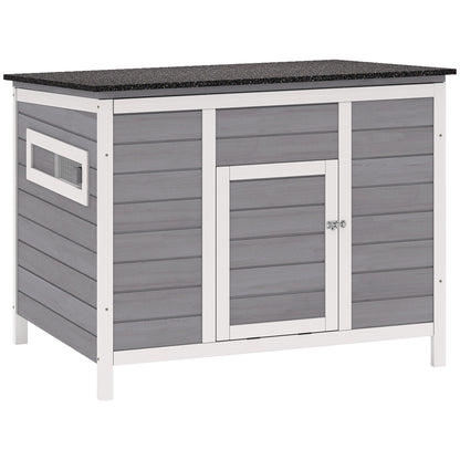 Weatherproof Wooden Duck House with Removable Floor, Sliding Windows & Asphalt Roof — Elevated Coop with Ramp for 2–3 Ducks/Chickens, Gray (93 x 70 x 72 cm / 36.6 x 27.6 x 28.3 in)