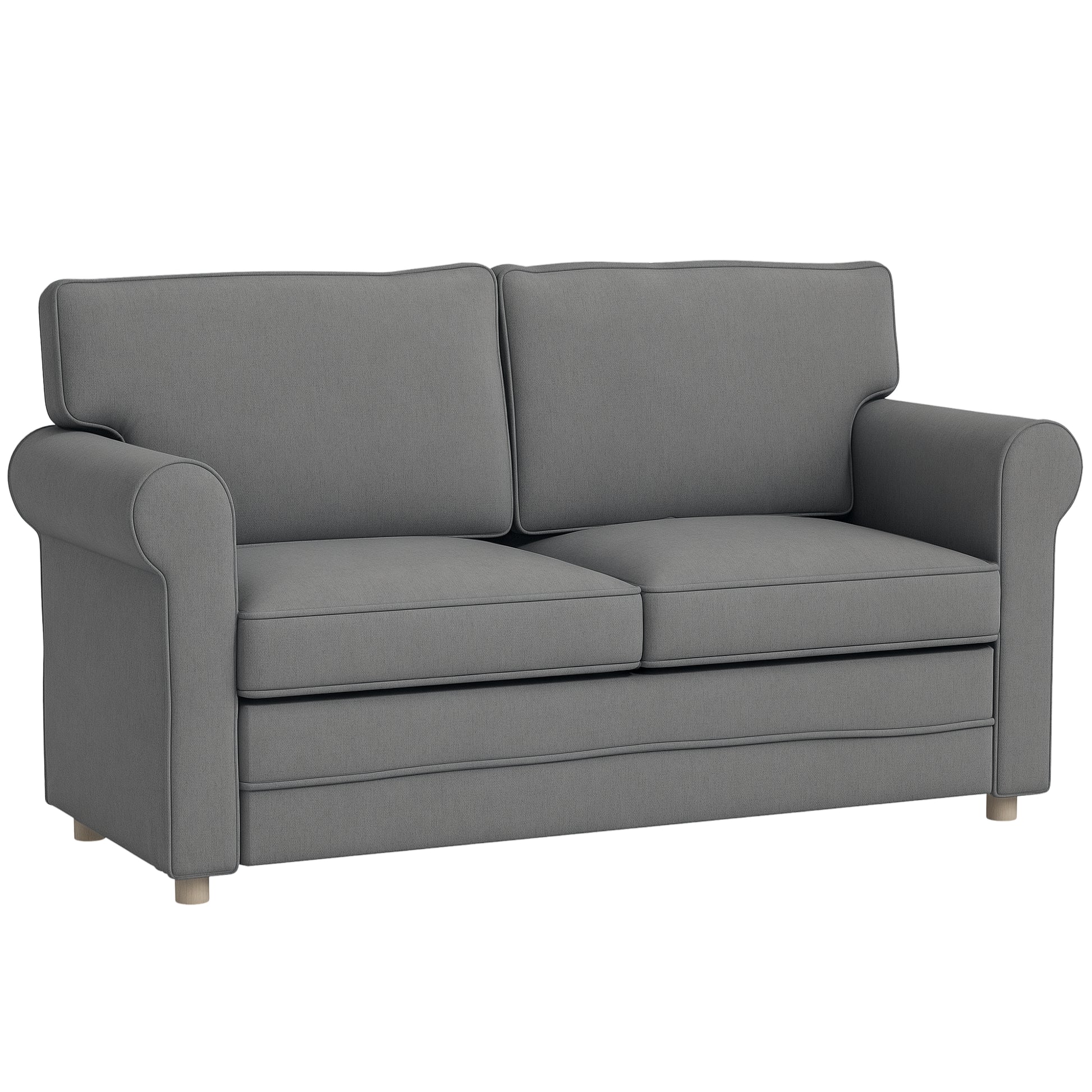 Sofa 2 Seater Couch with Armrest Thickly Padded Double Sofa Modern Upholstered Sofa with S-Spring, Linen Look, Wooden Legs for Bedroom Living Room, 150 x 74 x 86 cm, Dark Grey