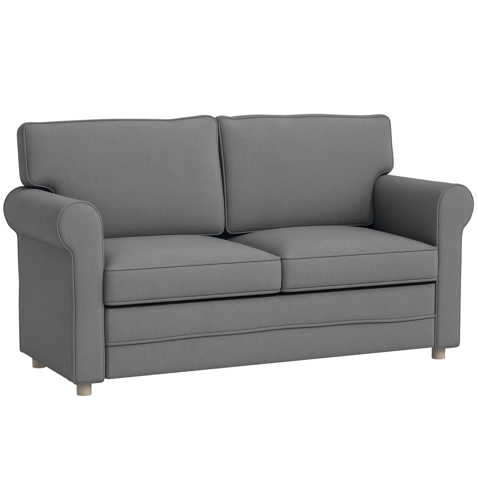 Sofa 2 Seater Couch with Armrest Thickly Padded Double Sofa Modern Upholstered Sofa with S-Spring, Linen Look, Wooden Legs for Bedroom Living Room, 150 x 74 x 86 cm, Dark Grey