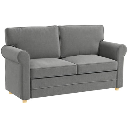Sofa 2 Seater Couch with Armrest Thickly Padded Double Sofa Modern Upholstered Sofa with S-Spring, Linen Look, Wooden Legs for Bedroom Living Room, 150 x 74 x 86 cm, Dark Grey