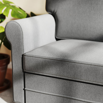 Sofa 2 Seater Couch with Armrest Thickly Padded Double Sofa Modern Upholstered Sofa with S-Spring, Linen Look, Wooden Legs for Bedroom Living Room, 150 x 74 x 86 cm, Dark Grey