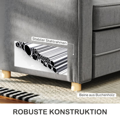 Sofa 2 Seater Couch with Armrest Thickly Padded Double Sofa Modern Upholstered Sofa with S-Spring, Linen Look, Wooden Legs for Bedroom Living Room, 150 x 74 x 86 cm, Dark Grey