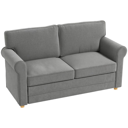 Sofa 2 Seater Couch with Armrest Thickly Padded Double Sofa Modern Upholstered Sofa with S-Spring, Linen Look, Wooden Legs for Bedroom Living Room, 150 x 74 x 86 cm, Dark Grey