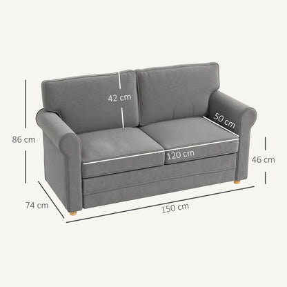 Sofa 2 Seater Couch with Armrest Thickly Padded Double Sofa Modern Upholstered Sofa with S-Spring, Linen Look, Wooden Legs for Bedroom Living Room, 150 x 74 x 86 cm, Dark Grey