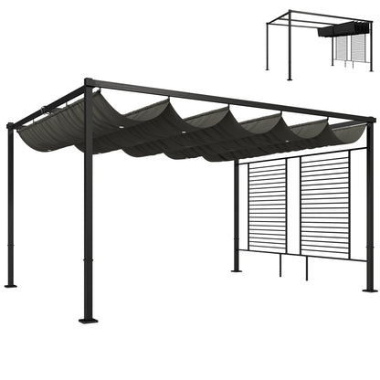 Pergola 3.87 x 2.97 m Patio Cover with Retractable Roof, 2 Privacy Panels, UV50+, Freestanding with Drainage Holes — Dark Gray