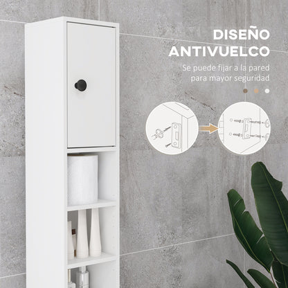 Modern Bathroom Column Tall Bathroom Cabinet with 1 Drawer 5 Adjustable Shelves and 2 Doors Bathroom Furniture Load 30 kg 20x20x180 cm White