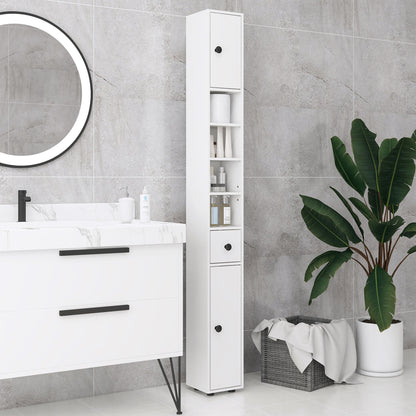 Modern Bathroom Column Tall Bathroom Cabinet with 1 Drawer 5 Adjustable Shelves and 2 Doors Bathroom Furniture Load 30 kg 20x20x180 cm White