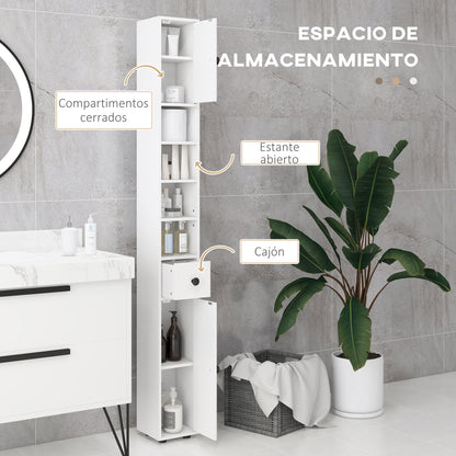 Modern Bathroom Column Tall Bathroom Cabinet with 1 Drawer 5 Adjustable Shelves and 2 Doors Bathroom Furniture Load 30 kg 20x20x180 cm White