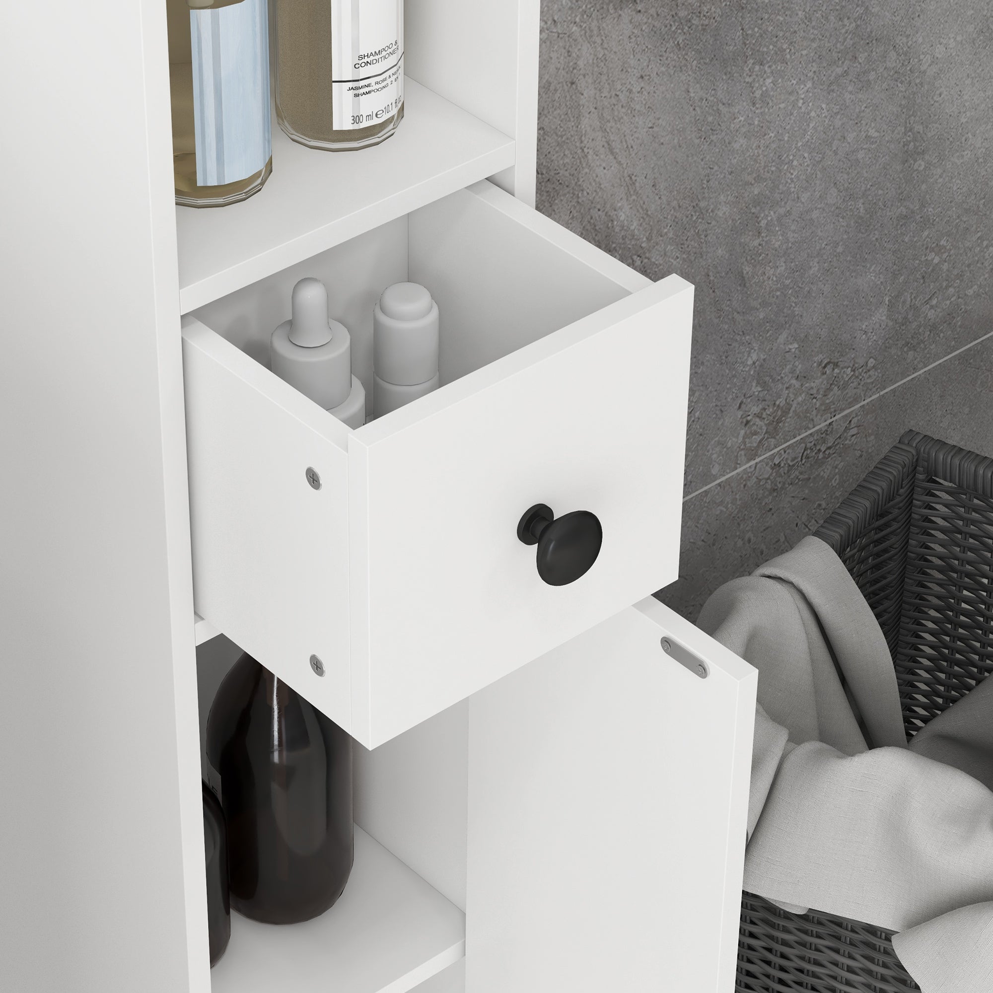 Modern Bathroom Column Tall Bathroom Cabinet with 1 Drawer 5 Adjustable Shelves and 2 Doors Bathroom Furniture Load 30 kg 20x20x180 cm White