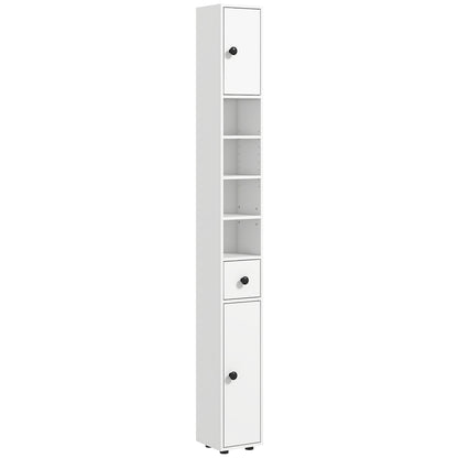 Modern Bathroom Column Tall Bathroom Cabinet with 1 Drawer 5 Adjustable Shelves and 2 Doors Bathroom Furniture Load 30 kg 20x20x180 cm White