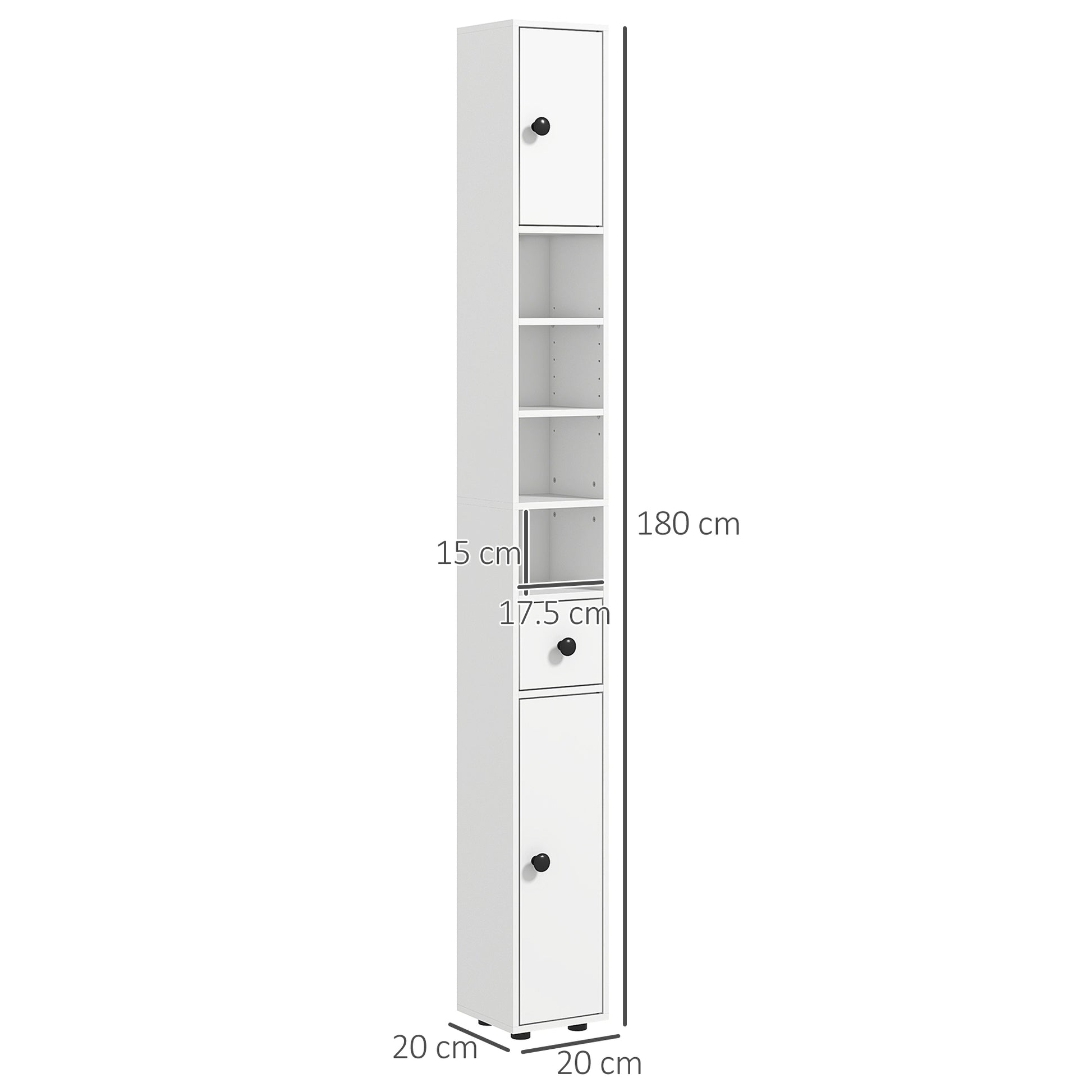 Modern Bathroom Column Tall Bathroom Cabinet with 1 Drawer 5 Adjustable Shelves and 2 Doors Bathroom Furniture Load 30 kg 20x20x180 cm White