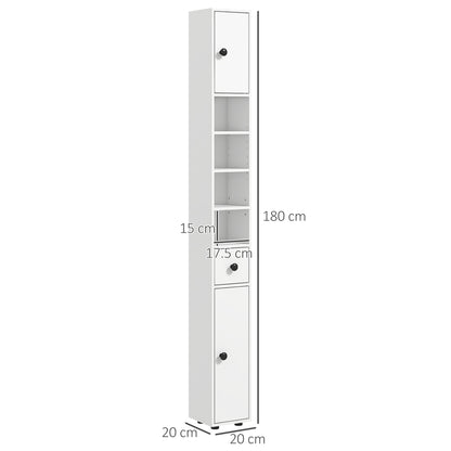 Modern Bathroom Column Tall Bathroom Cabinet with 1 Drawer 5 Adjustable Shelves and 2 Doors Bathroom Furniture Load 30 kg 20x20x180 cm White