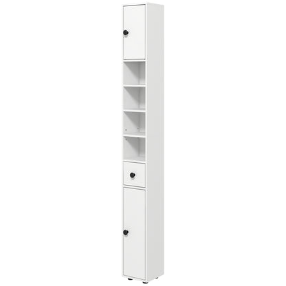 Modern Bathroom Column Tall Bathroom Cabinet with 1 Drawer 5 Adjustable Shelves and 2 Doors Bathroom Furniture Load 30 kg 20x20x180 cm White