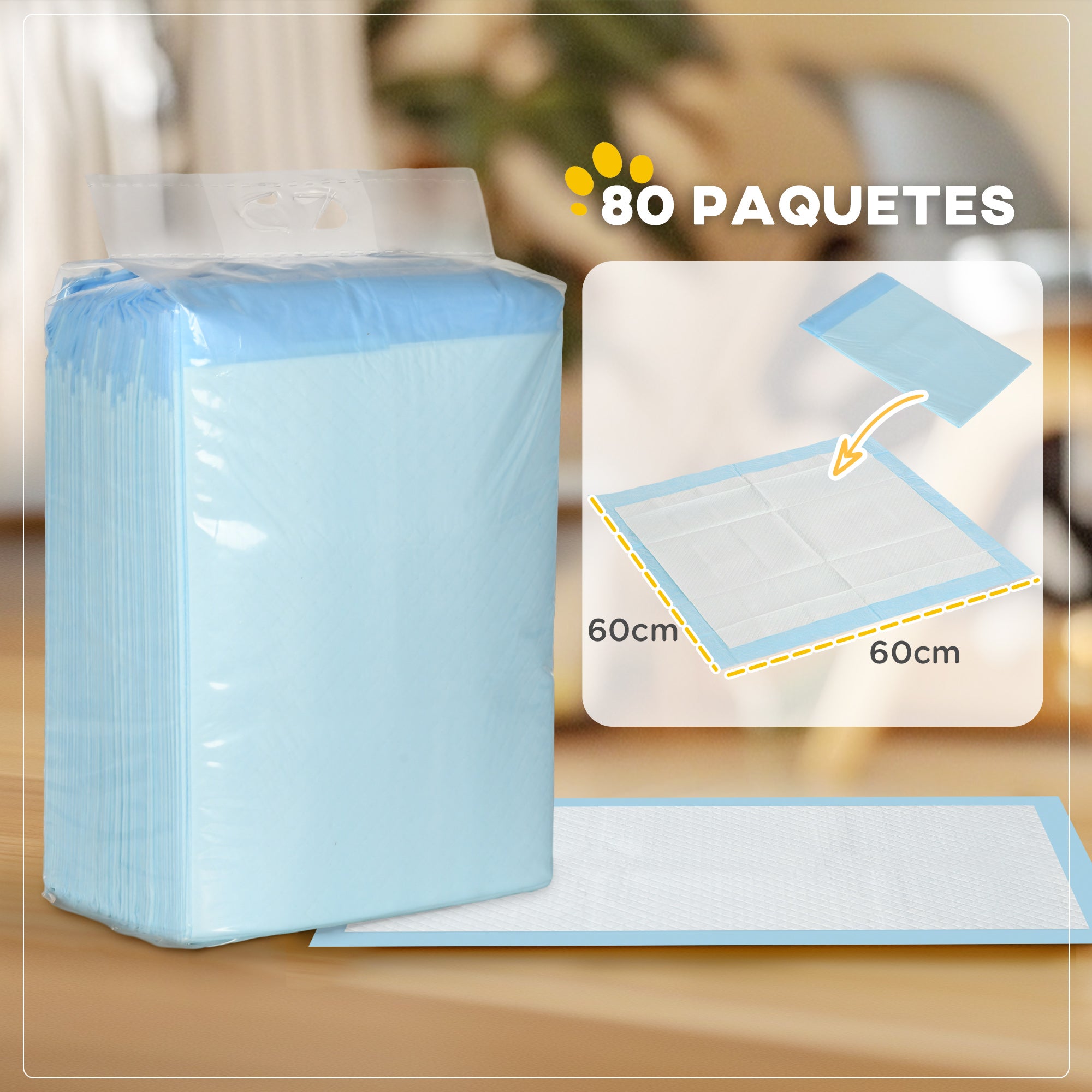Dog Pads 80 Unit 60x60 cm Pet Training Pads 6-Layer Design with Quick-Dry Leak-Proof Surface Blue