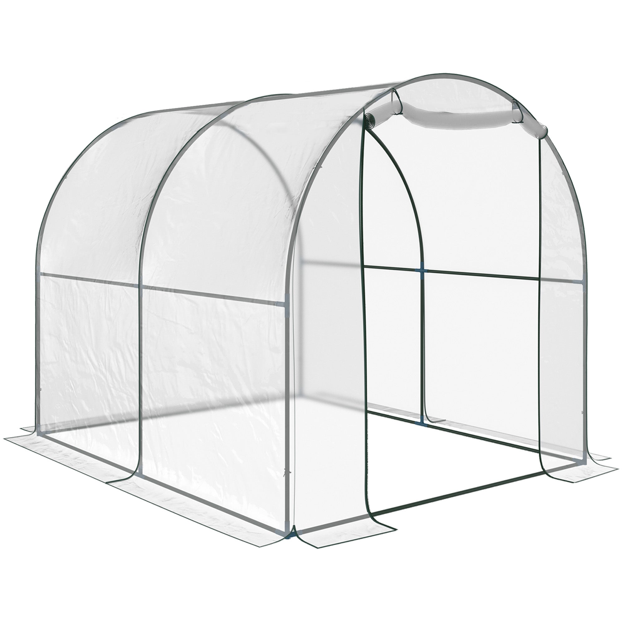 Garden Tunnel Greenhouse, Balcony Greenhouse for Plants and Vegetables with PVC Cover, Roll-Up Door, and Steel Frame, 2x2.5x2m