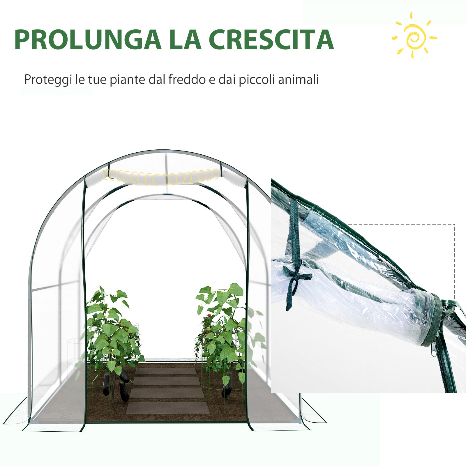 Garden Tunnel Greenhouse, Balcony Greenhouse for Plants and Vegetables with PVC Cover, Roll-Up Door, and Steel Frame, 2x2.5x2m