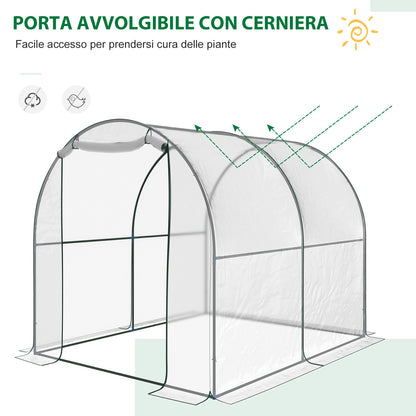 Garden Tunnel Greenhouse, Balcony Greenhouse for Plants and Vegetables with PVC Cover, Roll-Up Door, and Steel Frame, 2x2.5x2m