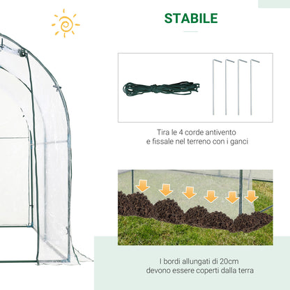 Garden Tunnel Greenhouse, Balcony Greenhouse for Plants and Vegetables with PVC Cover, Roll-Up Door, and Steel Frame, 2x2.5x2m