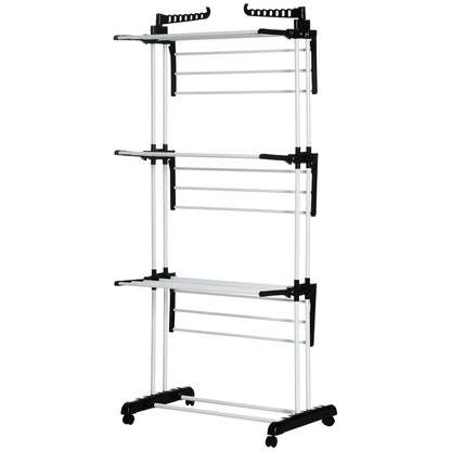 Clothes Rack Tower Clothes Rack with Wheels with 4 Levels Standing Dryer Extendable Clothes Tower for Indoor and Outdoor Use Steel Black 73 x 45.5 x 177cm
