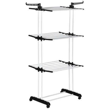 Clothes Rack Tower Clothes Rack with Wheels with 4 Levels Standing Dryer Extendable Clothes Tower for Indoor and Outdoor Use Steel Black 73 x 45.5 x 177cm