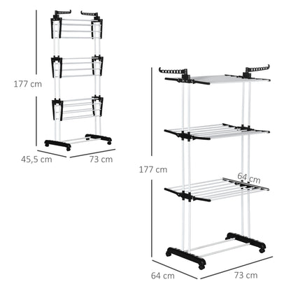 Clothes Rack Tower Clothes Rack with Wheels with 4 Levels Standing Dryer Extendable Clothes Tower for Indoor and Outdoor Use Steel Black 73 x 45.5 x 177cm