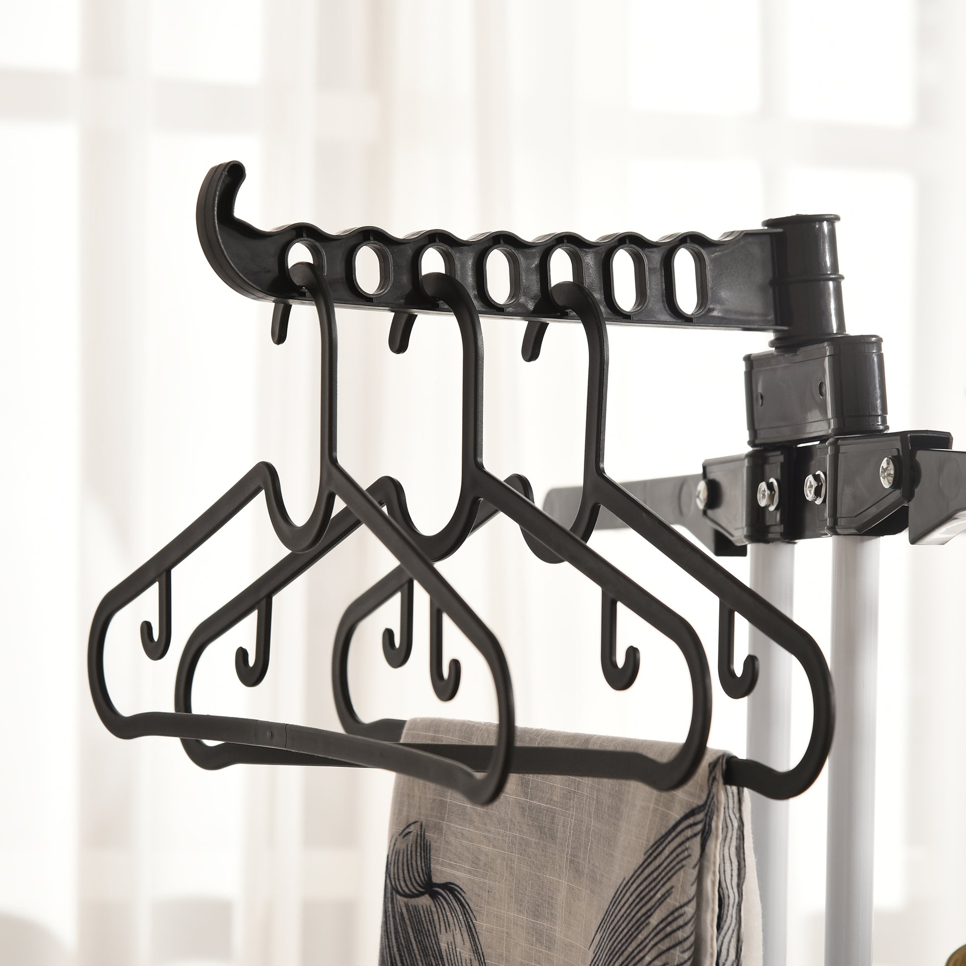 Clothes Rack Tower Clothes Rack with Wheels with 4 Levels Standing Dryer Extendable Clothes Tower for Indoor and Outdoor Use Steel Black 73 x 45.5 x 177cm