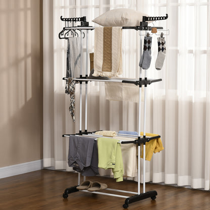 Clothes Rack Tower Clothes Rack with Wheels with 4 Levels Standing Dryer Extendable Clothes Tower for Indoor and Outdoor Use Steel Black 73 x 45.5 x 177cm