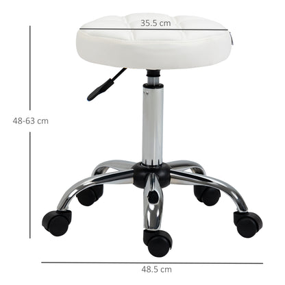 Rolling Stool Height Adjustable Work Stool, Swivel Salon Stool for Office Massage Faux Leather White Ø35.5 x 51-67 cm