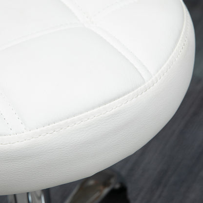 Rolling Stool Height Adjustable Work Stool, Swivel Salon Stool for Office Massage Faux Leather White Ø35.5 x 51-67 cm