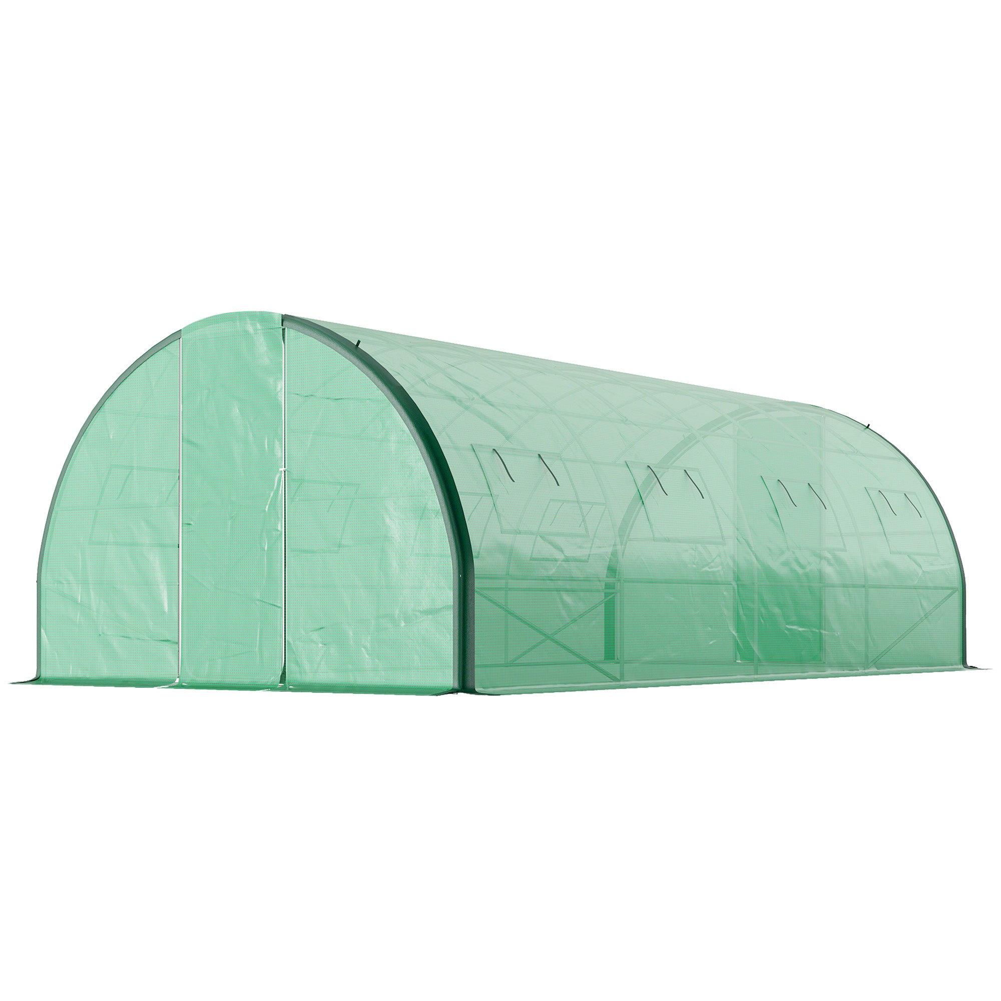 Garden Tunnel Greenhouse, Tunnel Greenhouse 18 m², with 8 windows and 2 hinged doors, PE cover, structure made of galvanized iron, 6 x 3 x 2 m, green
