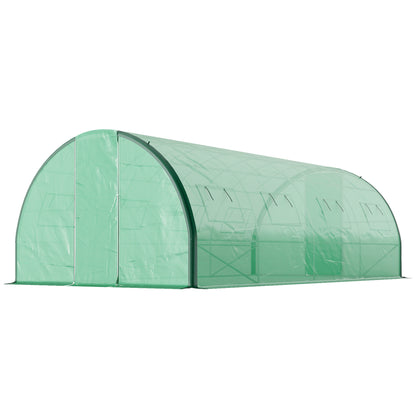 Garden Tunnel Greenhouse, Tunnel Greenhouse 18 m², with 8 windows and 2 hinged doors, PE cover, structure made of galvanized iron, 6 x 3 x 2 m, green