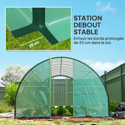 Garden Tunnel Greenhouse, Tunnel Greenhouse 18 m², with 8 windows and 2 hinged doors, PE cover, structure made of galvanized iron, 6 x 3 x 2 m, green