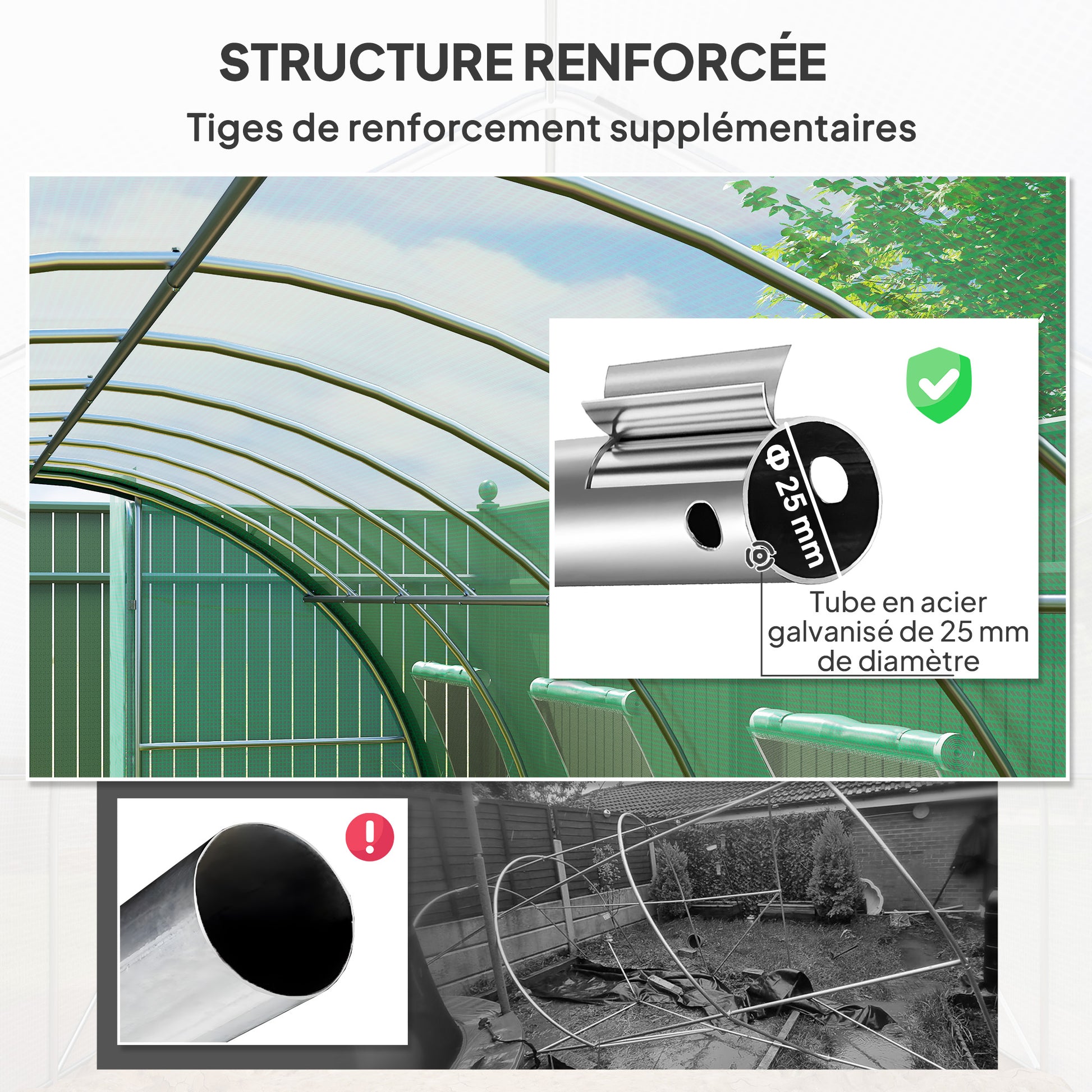 Garden Tunnel Greenhouse, Tunnel Greenhouse 18 m², with 8 windows and 2 hinged doors, PE cover, structure made of galvanized iron, 6 x 3 x 2 m, green