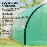 Garden Tunnel Greenhouse, Tunnel Greenhouse 18 m², with 8 windows and 2 hinged doors, PE cover, structure made of galvanized iron, 6 x 3 x 2 m, green