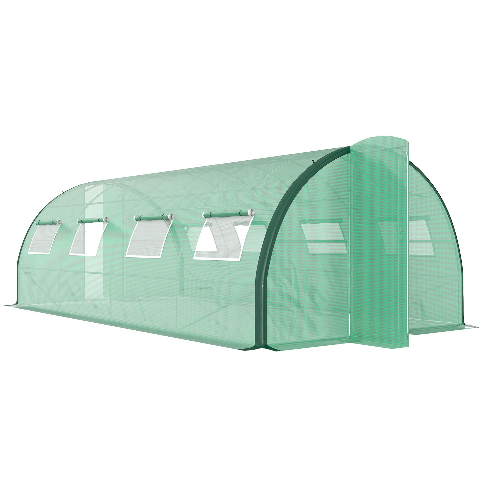 Garden Tunnel Greenhouse, Tunnel Greenhouse 18 m², with 8 windows and 2 hinged doors, PE cover, structure made of galvanized iron, 6 x 3 x 2 m, green