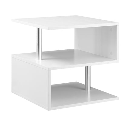 Side Table Small Side Table Sofa Table with S Shape Open Compartment Modern Design 50x50x50 cm White