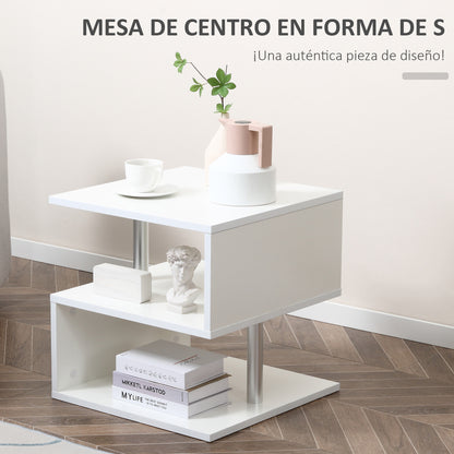 Side Table Small Side Table Sofa Table with S Shape Open Compartment Modern Design 50x50x50 cm White
